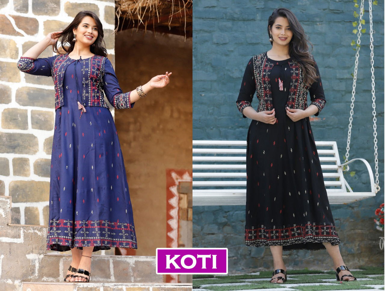 Koti Latest Designer Fancy Festive Wear Printed Rayon Long Kurtis Collection